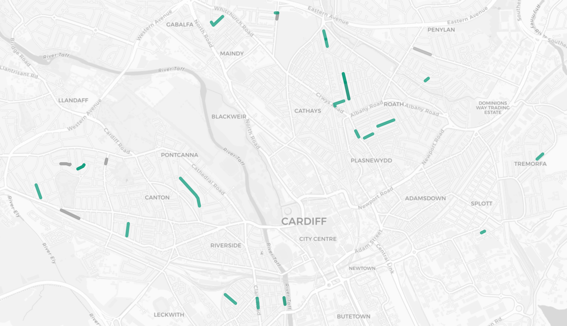 Cardiff streets where monitoring is taking place